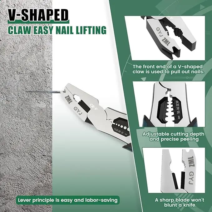 ZML 6-in-1 Multi-Function Wire Stripper Pliers CR-V Steel Diagonal Cutters for Nails Electrical Cables Special Tools with Adjustable Cutting Depth and Sharp Blades