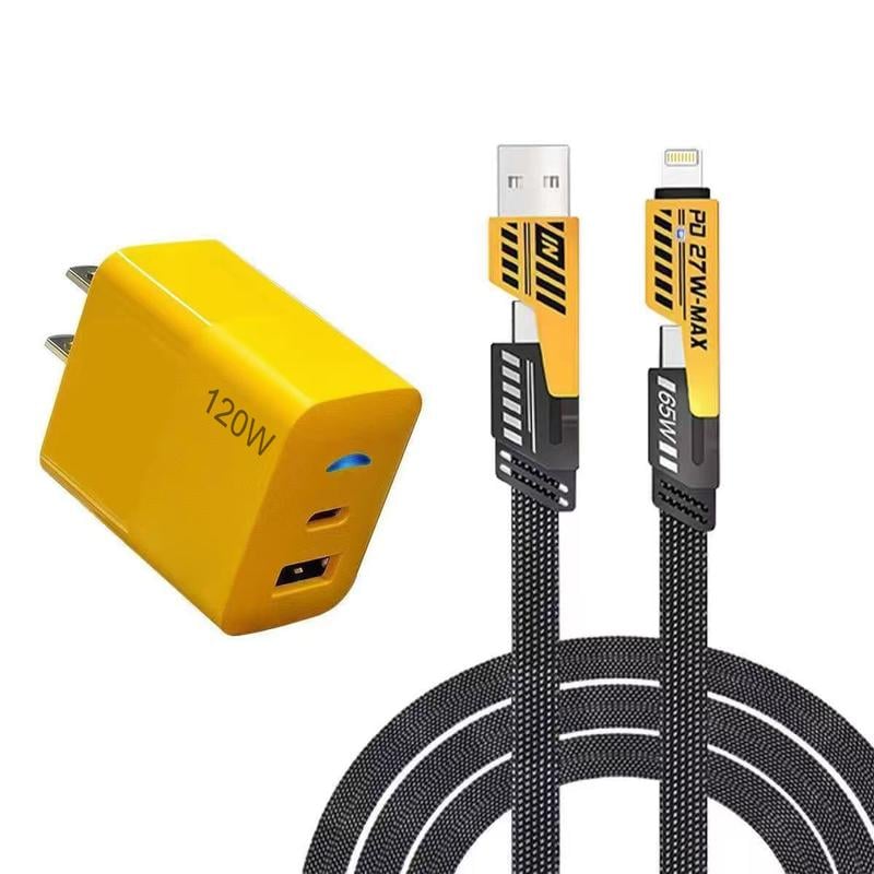 🔥Last Day Promotion - Portable Fast Charger, Type C/USB A Dual Ports Adapter,4 in 1 Fast Charging Cable & Data Sync