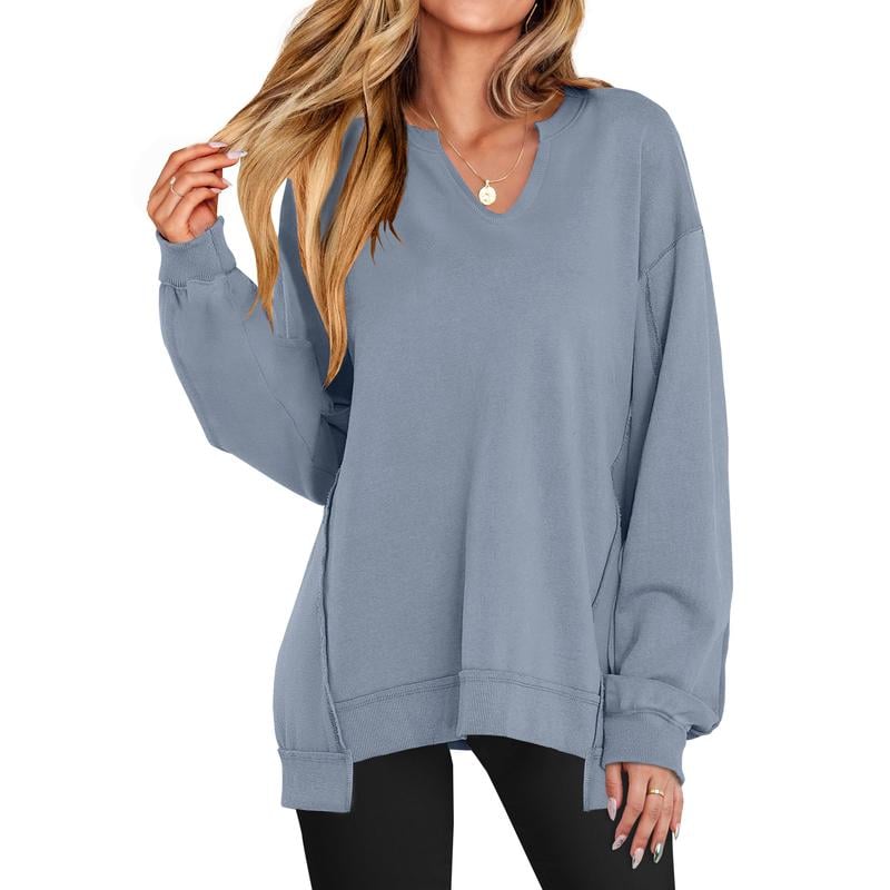 ❄️ Winter 2026 Sale Womens Oversized Sweatshirt V Neck Long Sleeve Tunic Lightweight Pullover 2026 Winter Casual