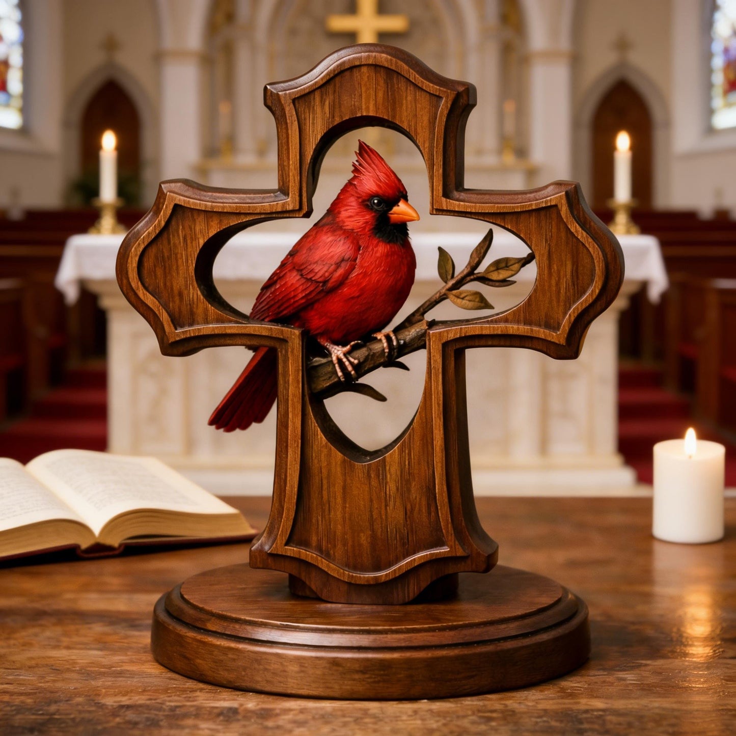 🔥Last Day 50% OFF - ❤️✝️Hand-Carved Cardinal Cross Ornament