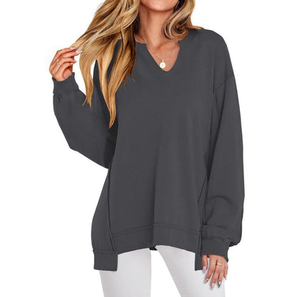 ❄️ Winter 2026 Sale Womens Oversized Sweatshirt V Neck Long Sleeve Tunic Lightweight Pullover 2026 Winter Casual