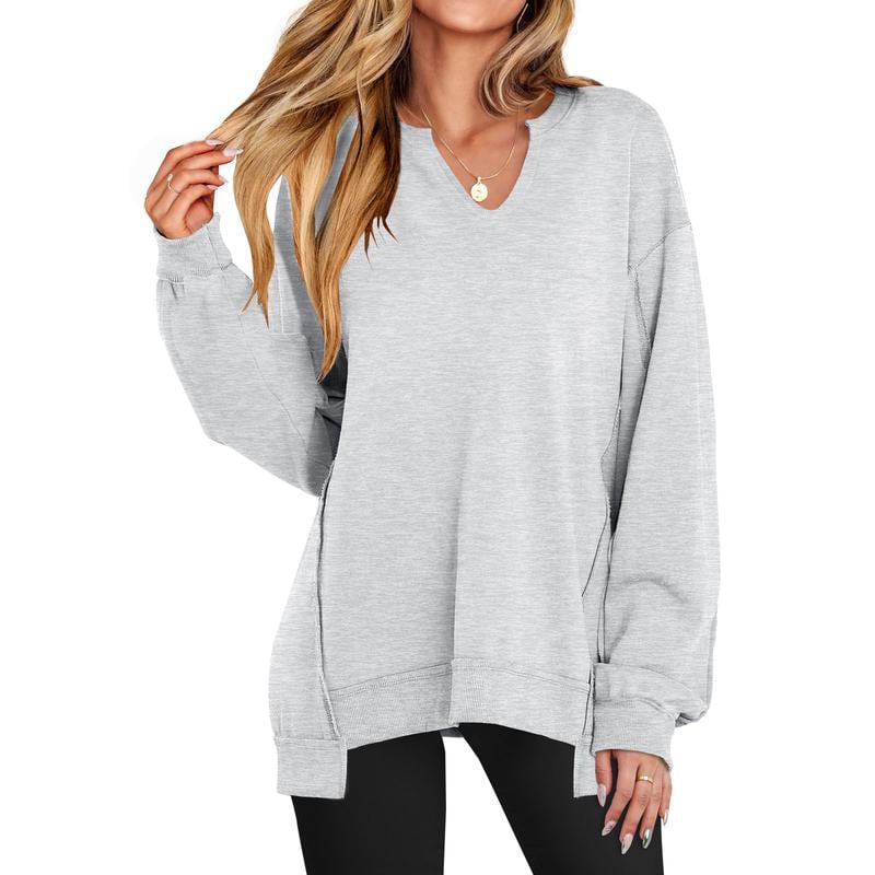 ❄️ Winter 2026 Sale Womens Oversized Sweatshirt V Neck Long Sleeve Tunic Lightweight Pullover 2026 Winter Casual