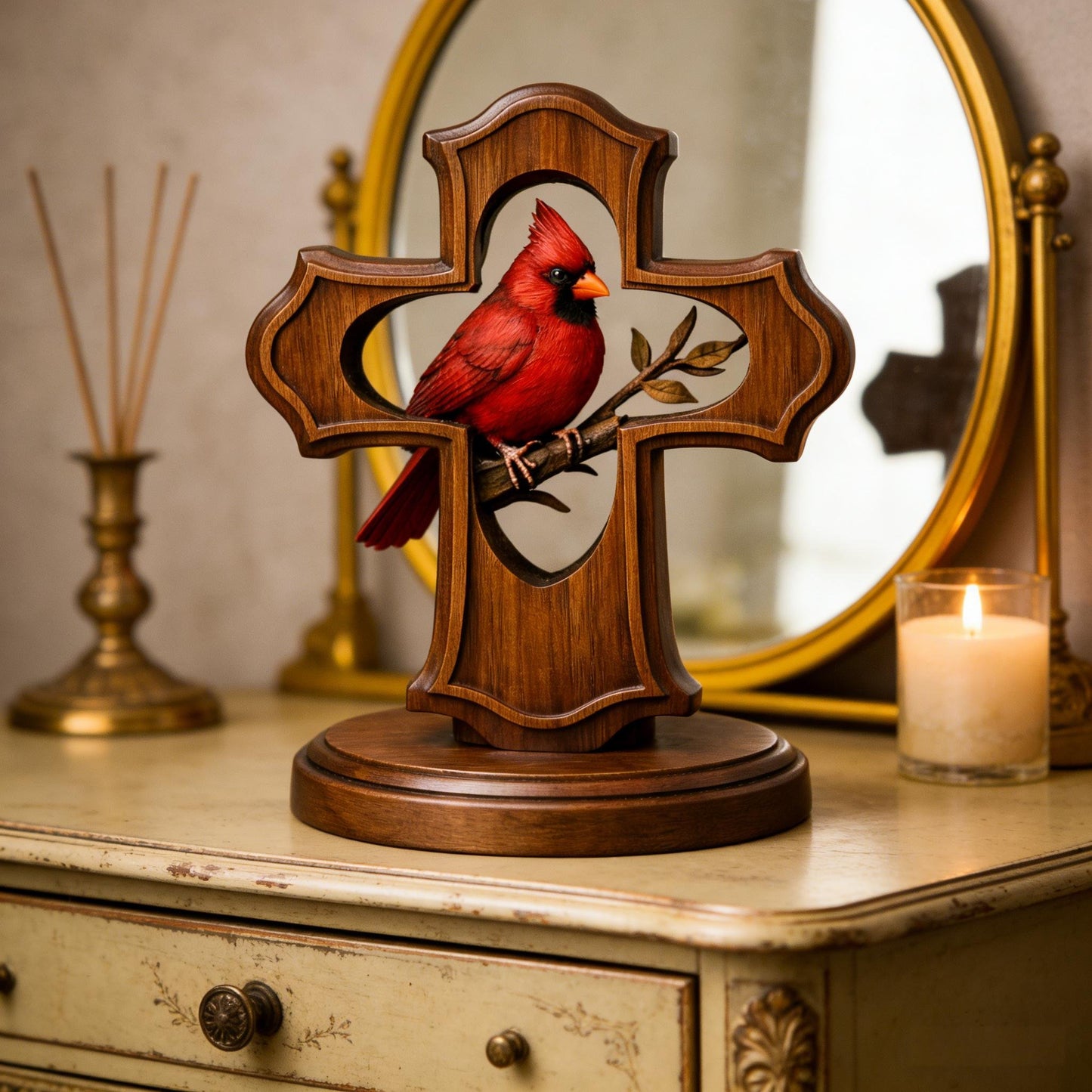 🔥Last Day 50% OFF - ❤️✝️Hand-Carved Cardinal Cross Ornament