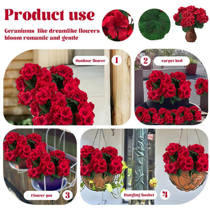 🌺 UV-Resistant Outdoor Geraniums - 49% OFF- ✨ Realistic Red Silk Flowers - No Watering, No Wilting