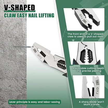 ZML 6-in-1 Multi-Function Wire Stripper Pliers CR-V Steel Diagonal Cutters for Nails Electrical Cables Special Tools with Adjustable Cutting Depth and Sharp Blades