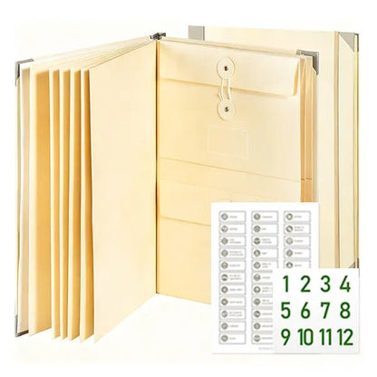 Accordion File Organizer Manila Pocket Document Folder for Passports, Birth Certificates & Important Papers, Office & Home Storage