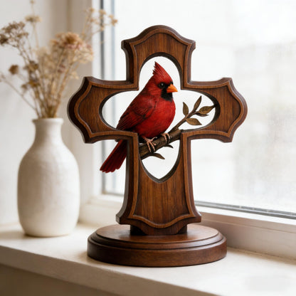 🔥Last Day 50% OFF - ❤️✝️Hand-Carved Cardinal Cross Ornament