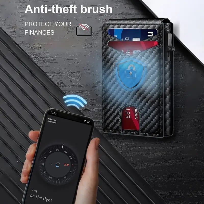 ✨Wallet - With Pop Up Aluminum Case Money Clip Slim Leather Slots Credit Card Holder RFID Blocking Bifold Minimalist Wallet