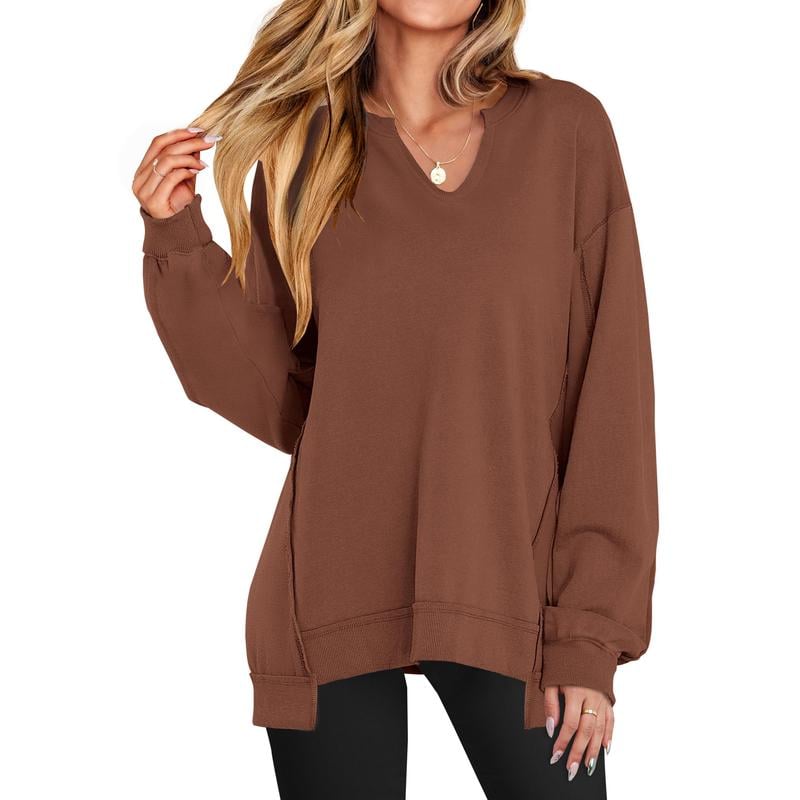 ❄️ Winter 2026 Sale Womens Oversized Sweatshirt V Neck Long Sleeve Tunic Lightweight Pullover 2026 Winter Casual