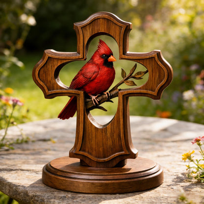 🔥Last Day 50% OFF - ❤️✝️Hand-Carved Cardinal Cross Ornament