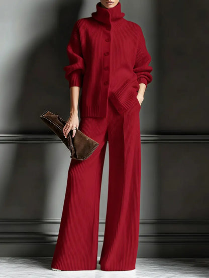 Women's Cozy Cardigan Sweater and Pants Two-Piece Set