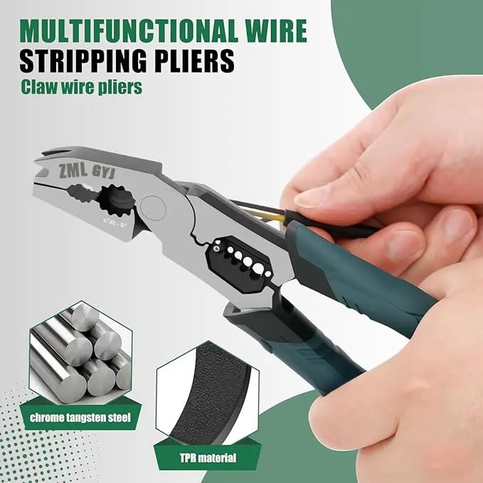 ZML 6-in-1 Multi-Function Wire Stripper Pliers CR-V Steel Diagonal Cutters for Nails Electrical Cables Special Tools with Adjustable Cutting Depth and Sharp Blades