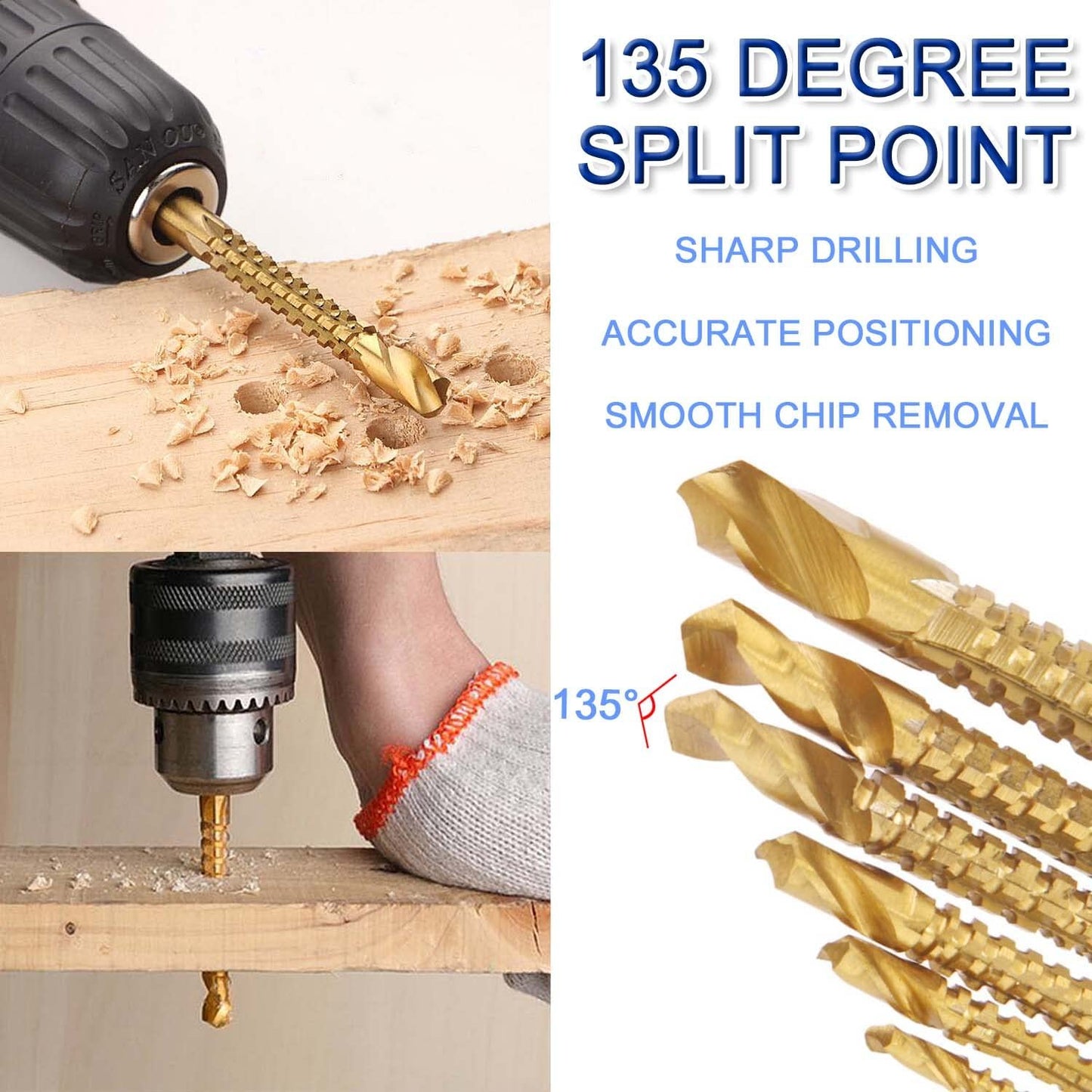 Titanium Coated Carbon Steel Twist Drill Bits(6 Pcs )🔥