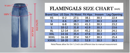 🎀Women's Denim Wide Leg Pants with Pocket Patches, Casual Loose Fit Jeans for Daily Wear, Comfortable Ladies' Fashion Bottoms👖