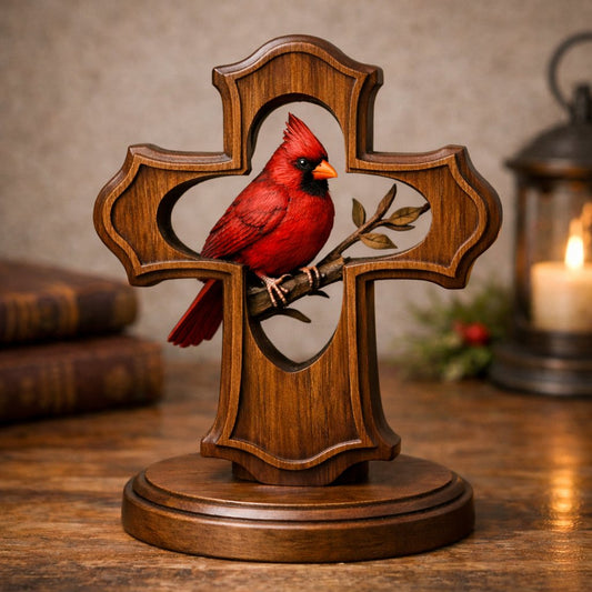 🔥Last Day 50% OFF - ❤️✝️Hand-Carved Cardinal Cross Ornament