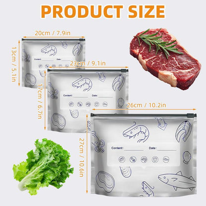 (30pcs )Reusable Aluminum Foil Sealable Storage Bags, 2026 New Resealable Vacuum Zipper Pouches for Food, Stand Up Foil Sealable Bags with Label and Zip Lock for Vegetable Fruit Meat
