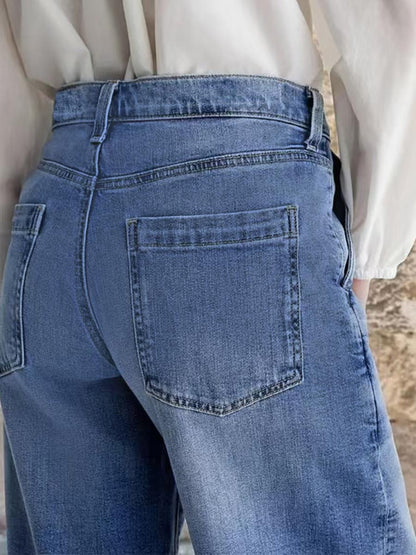 🎀Women's Denim Wide Leg Pants with Pocket Patches, Casual Loose Fit Jeans for Daily Wear, Comfortable Ladies' Fashion Bottoms👖