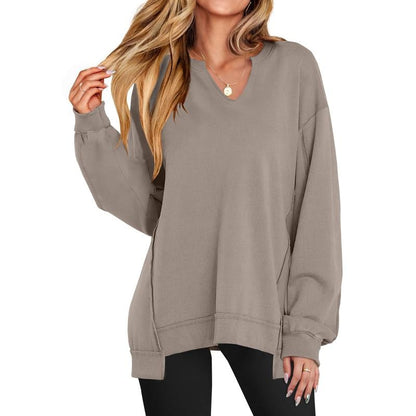 ❄️ Winter 2026 Sale Womens Oversized Sweatshirt V Neck Long Sleeve Tunic Lightweight Pullover 2026 Winter Casual