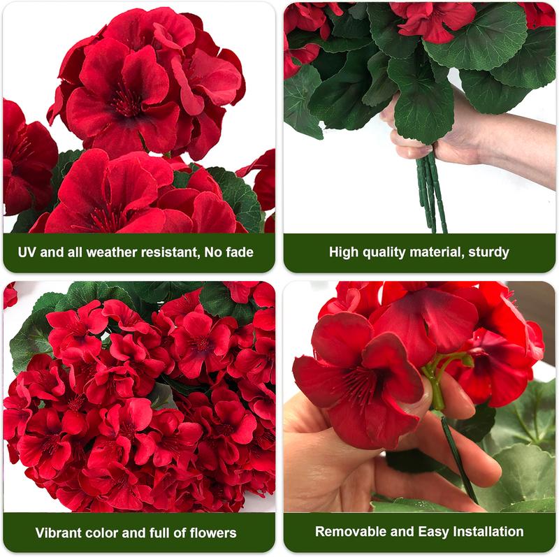 🌺 UV-Resistant Outdoor Geraniums - 49% OFF- ✨ Realistic Red Silk Flowers - No Watering, No Wilting