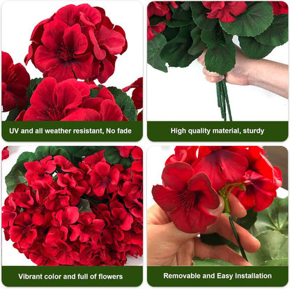 🌺 UV-Resistant Outdoor Geraniums - 49% OFF- ✨ Realistic Red Silk Flowers - No Watering, No Wilting