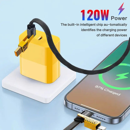 🔥Last Day Promotion - Portable Fast Charger, Type C/USB A Dual Ports Adapter,4 in 1 Fast Charging Cable & Data Sync