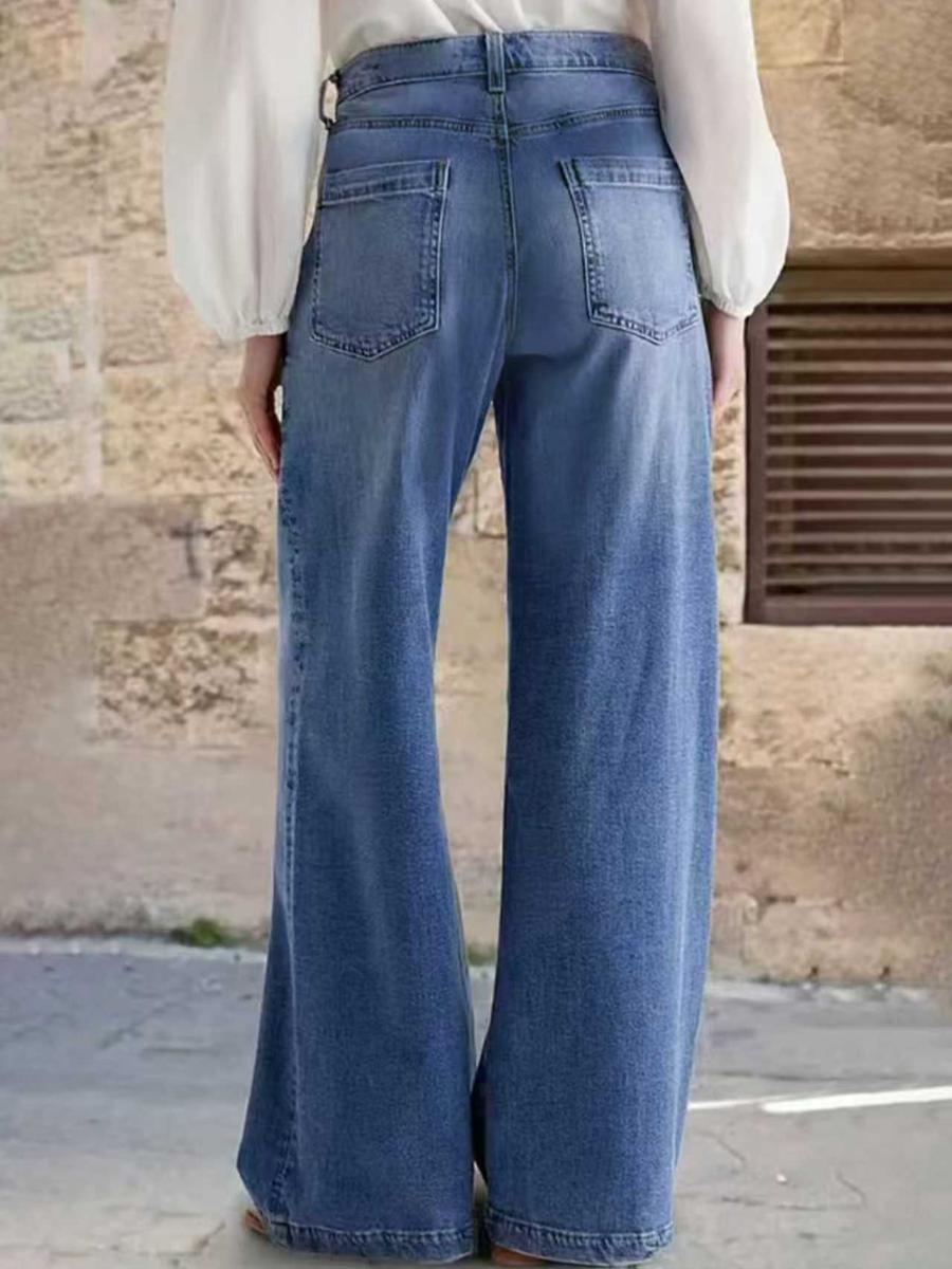 🎀Women's Denim Wide Leg Pants with Pocket Patches, Casual Loose Fit Jeans for Daily Wear, Comfortable Ladies' Fashion Bottoms👖