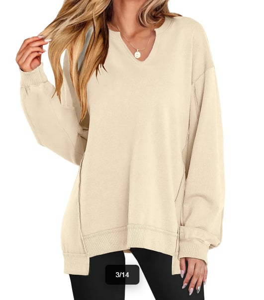 ❄️ Winter 2026 Sale Womens Oversized Sweatshirt V Neck Long Sleeve Tunic Lightweight Pullover 2026 Winter Casual