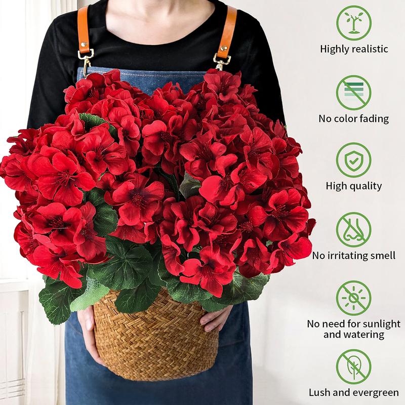 🌺 UV-Resistant Outdoor Geraniums - 49% OFF- ✨ Realistic Red Silk Flowers - No Watering, No Wilting