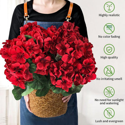 🌺 UV-Resistant Outdoor Geraniums - 49% OFF- ✨ Realistic Red Silk Flowers - No Watering, No Wilting